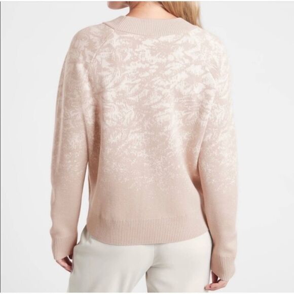 Athleta Jacquard Crew Sweater Frosted Floral Cream Wool Blend XL - Picture 2 of 7